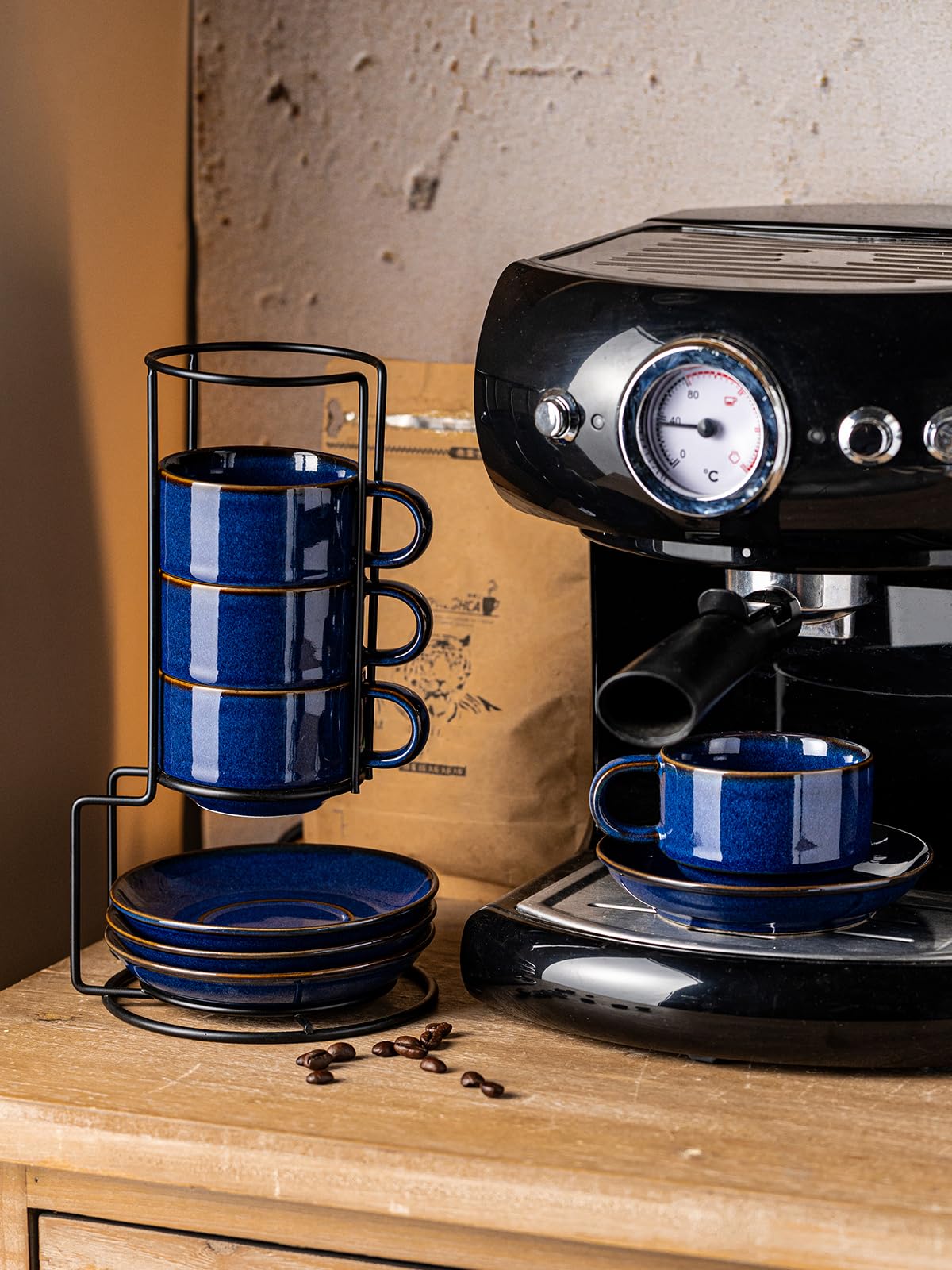 Gift-ready Gomakren cobalt-blue cup set for coffee lovers