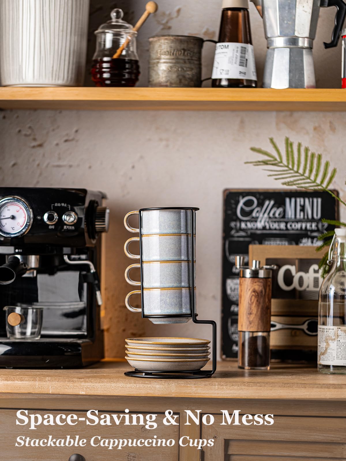 Gomakren gray porcelain cups with glossy finish for modern kitchens