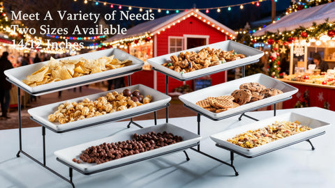 Gomakren holiday table setup with stacked serving trays