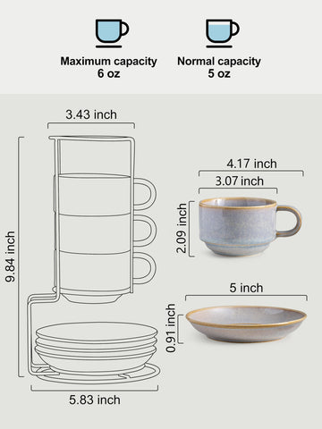 Gomakren metal stand supporting stacked cups for compact display