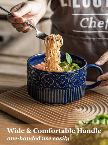 Gomakren cobalt blue ramen bowl featuring elegant glaze and durability.