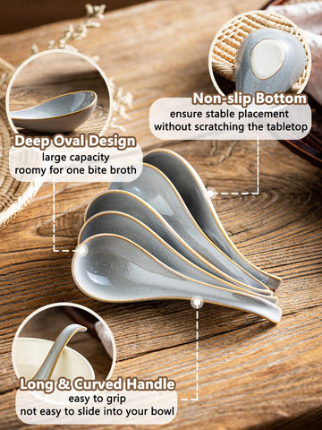 Gomakren ramen spoons in gray ceramic, dishwasher safe.