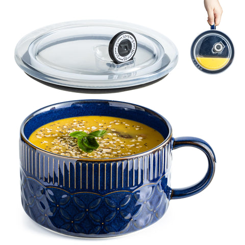 Gomakren 39oz soup bowl with handle for easy one-handed serving