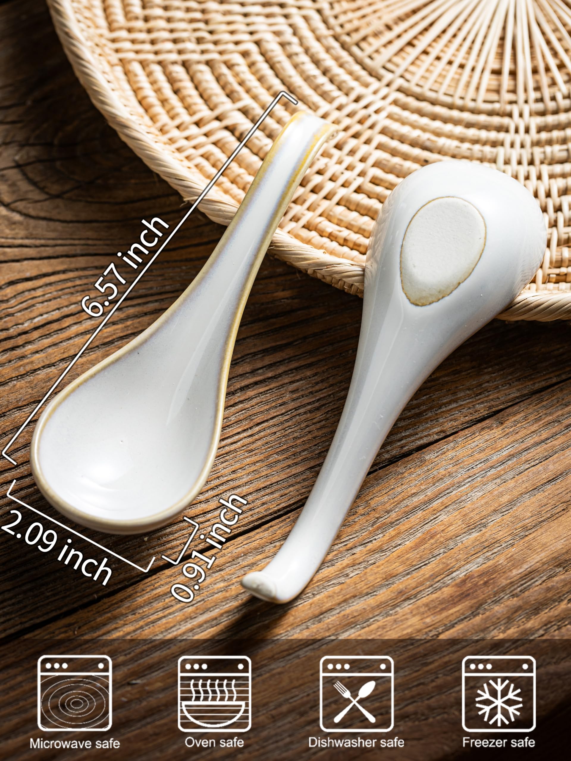 Gomakren ceramic spoon in ramen broth for rich flavor capture.