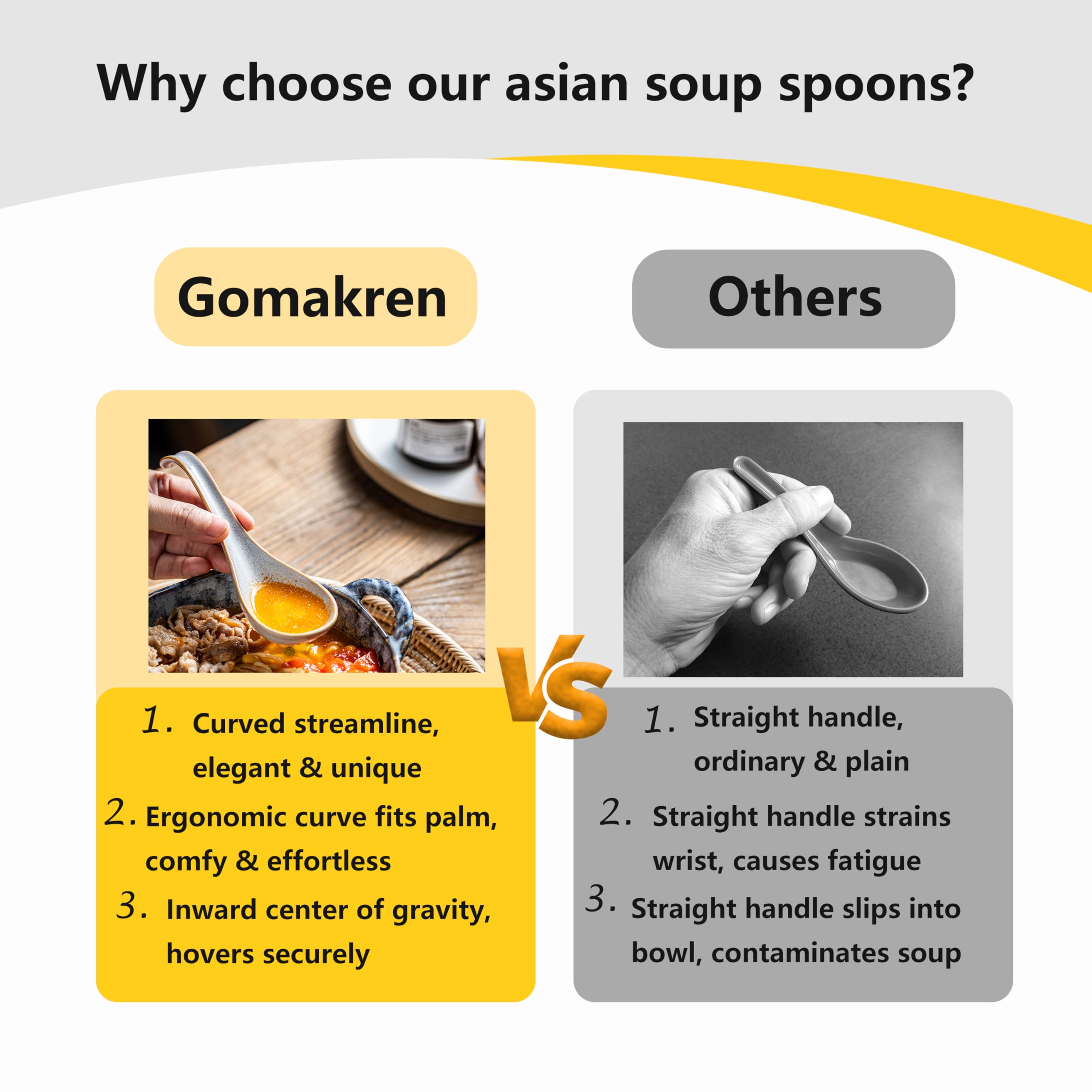 Gomakren spoon with a spacious bowl, ideal for soups and noodles.