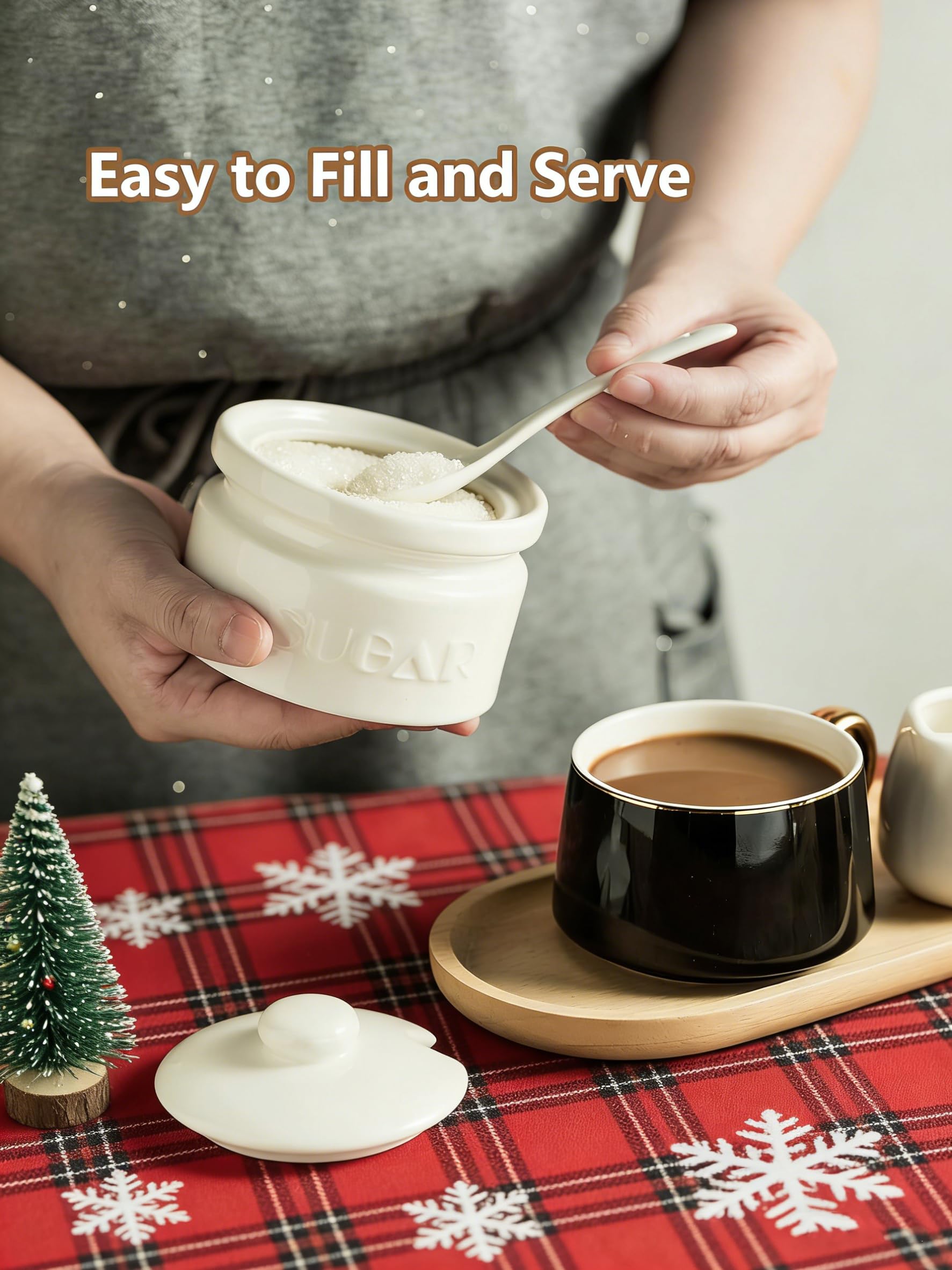 Gomakren sugar bowl with spoon notch keeps the spoon handy and clean