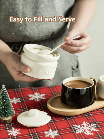 Gomakren sugar bowl with spoon notch keeps the spoon handy and clean