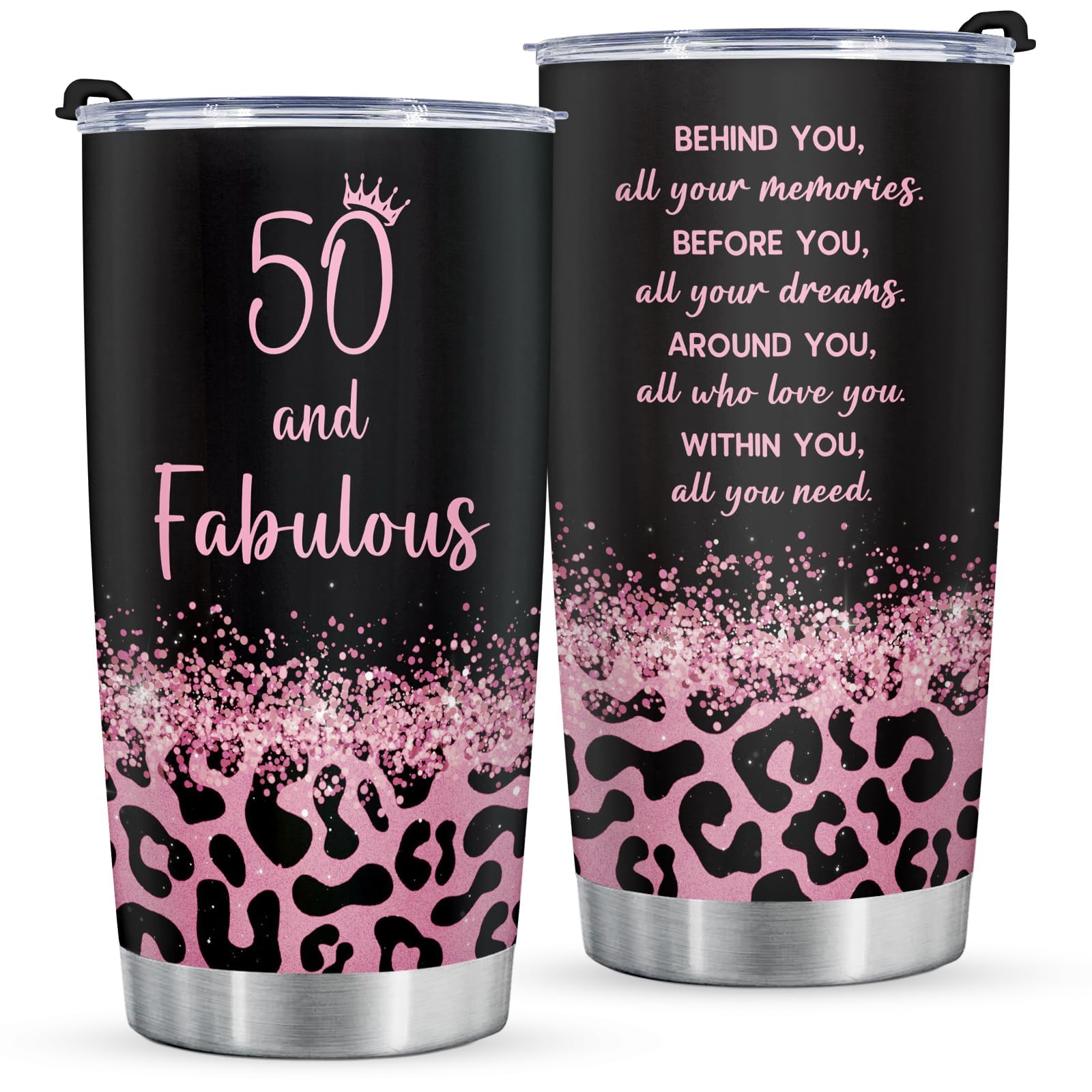 GoMelley leopard tumbler in pink for daily 50th birthday celebration