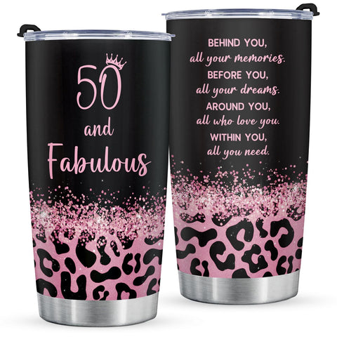 GoMelley leopard tumbler in pink for daily 50th birthday celebration