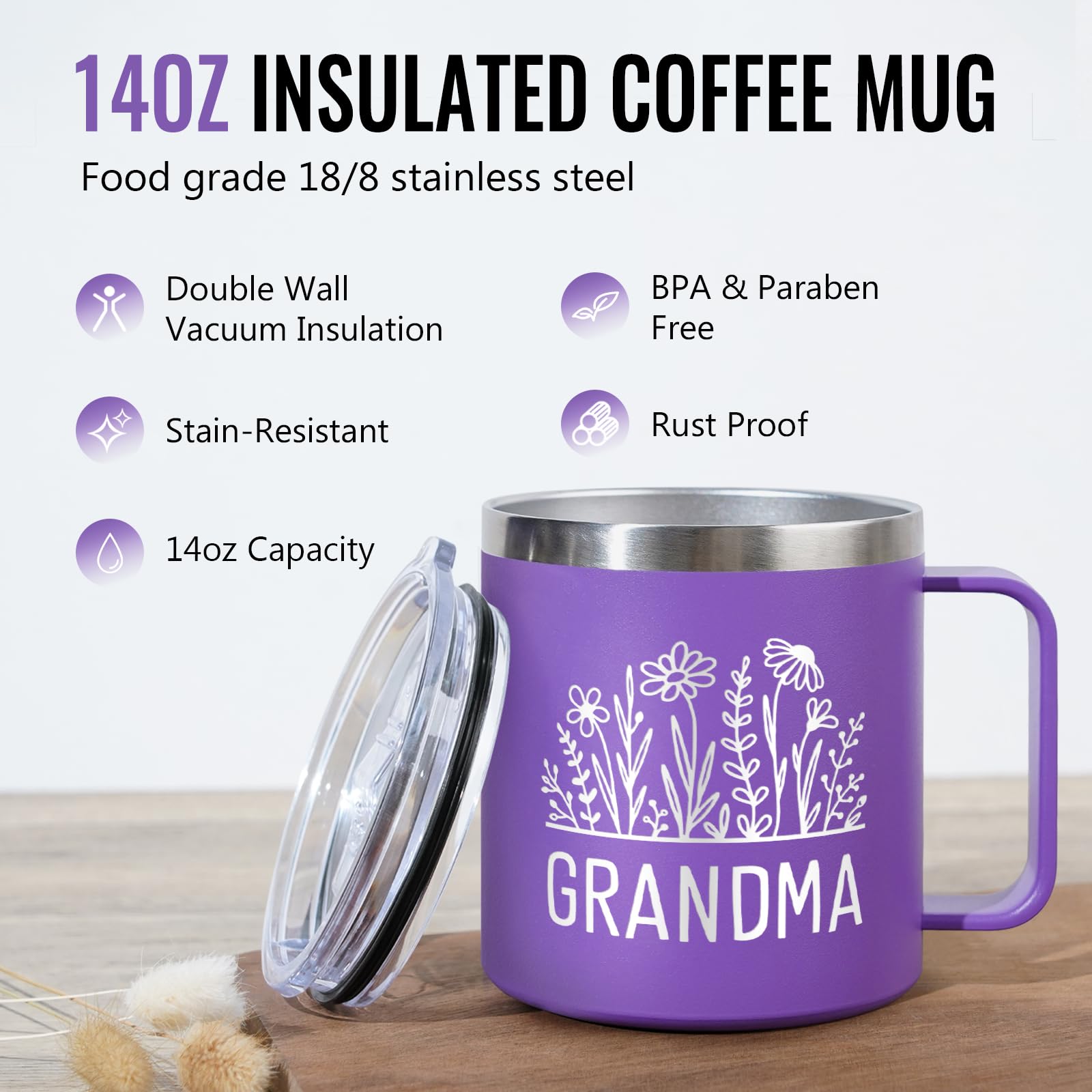 GoMelley upgraded 2.0 leak-proof lid on purple mug reduces spills on the go