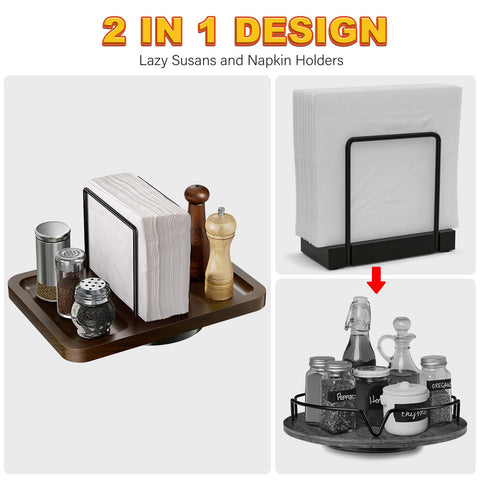 Gomyrod standing napkin holder with sturdy wood base for stable tabletop décor.