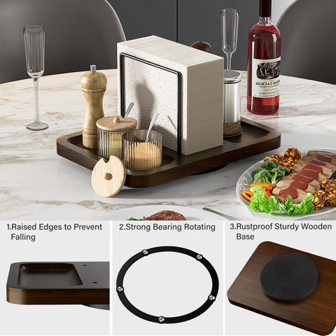 Gomyrod metal storage for napkins and small bottles keeps counters organized.