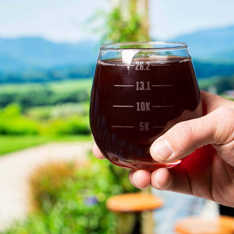 Gone For a Run dishwasher-safe wine glass easy to clean after workouts.