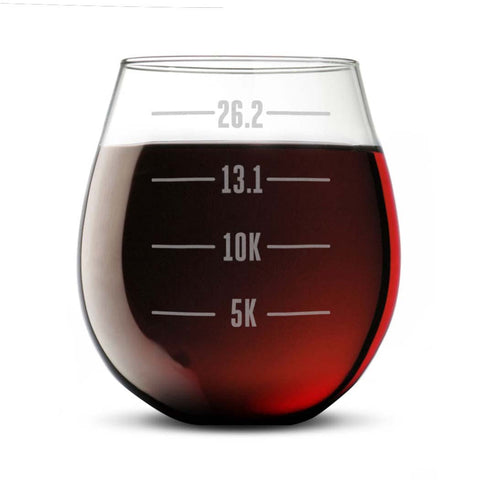 Gone For a Run Runner's Measurements wine glass with engraving, ideal for post-run celebrations.