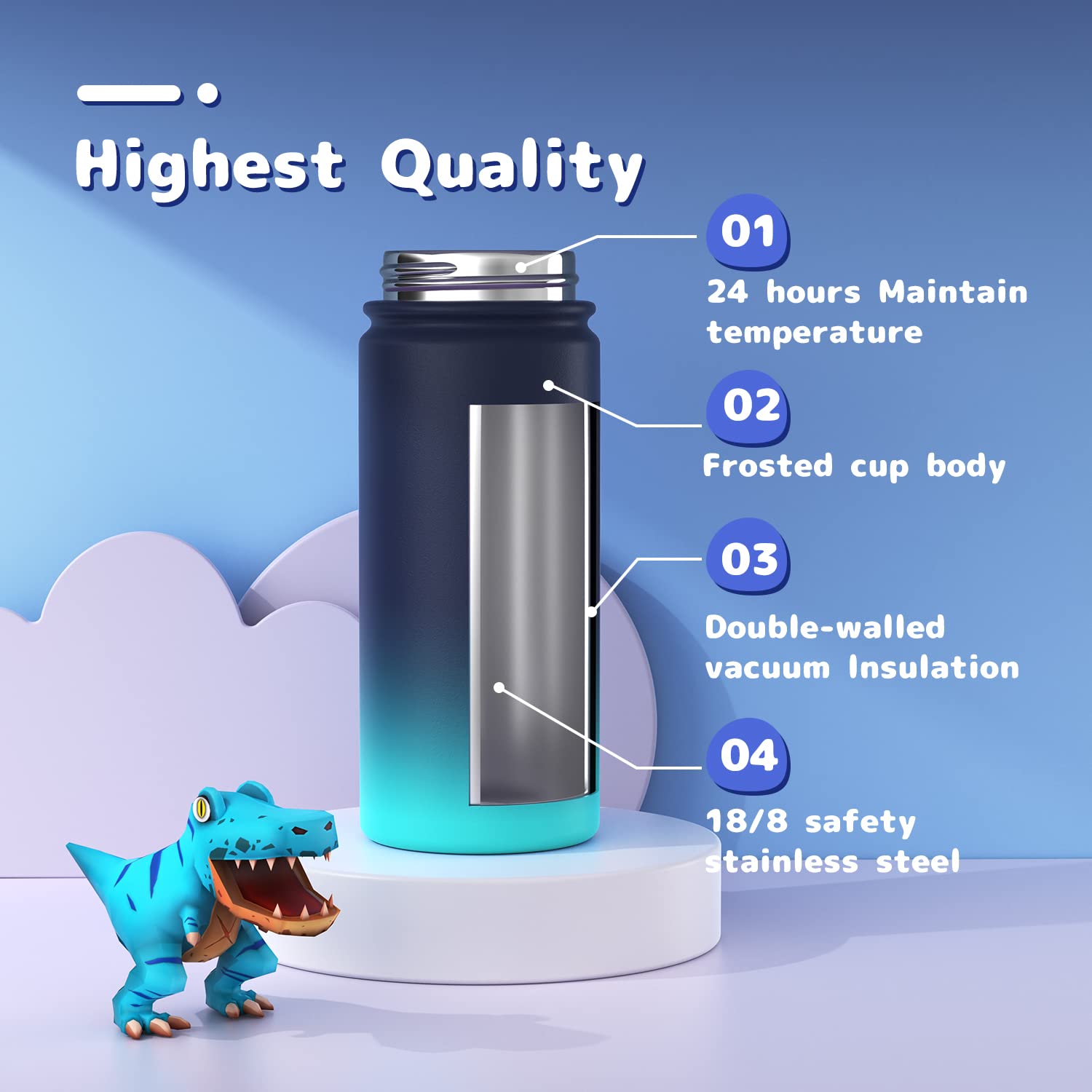 Gonfoam kids bottle with swiveling lid for easy grab-and-go use