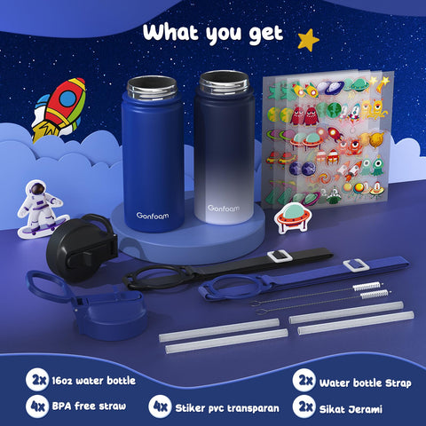 Gonfoam bottle with leak-proof cap keeps backpacks dry.