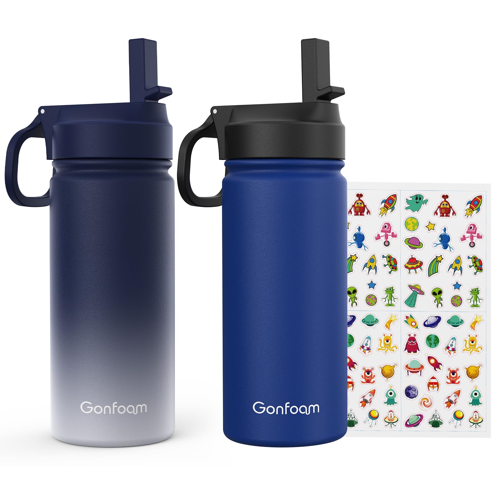 Gonfoam Kids Water Bottle Sapphire Gray with straw for easy hydration.