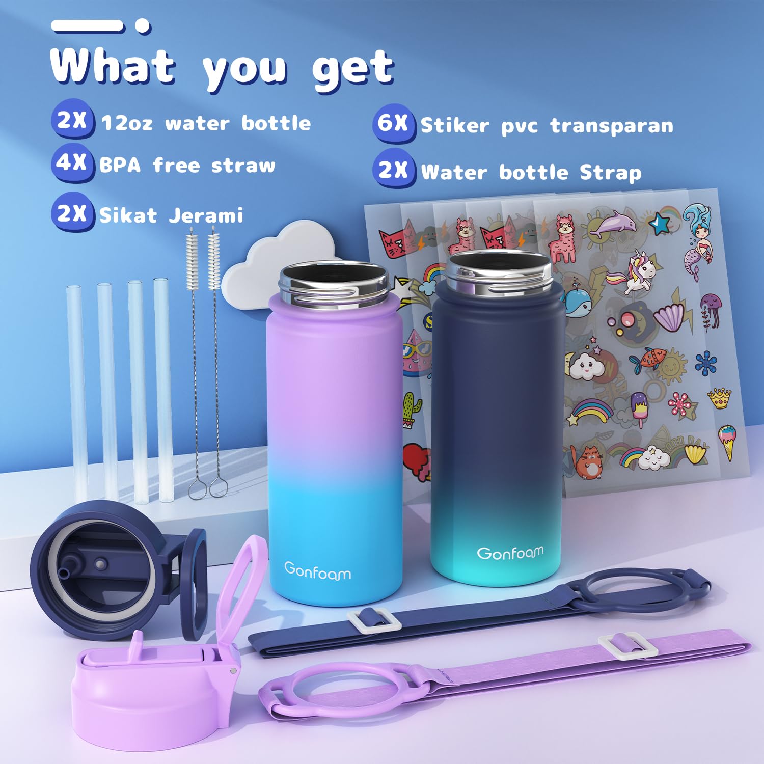 Gonfoam vacuum-insulated leakproof bottle keeps drinks at the right temperature during the day.