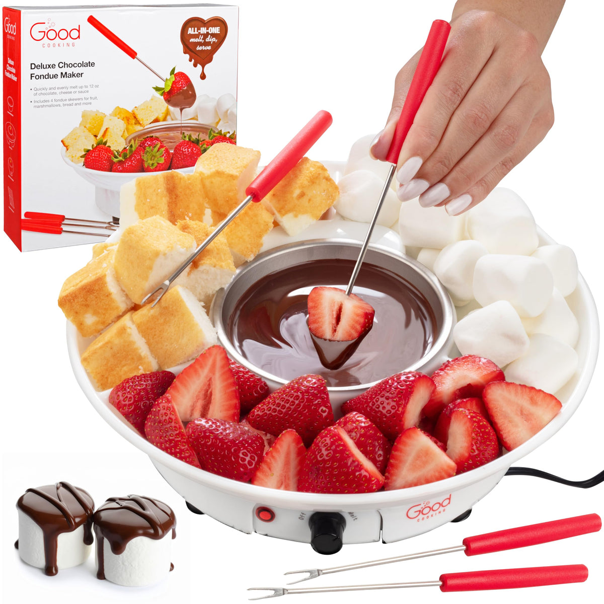 Good Cooking electric fondue maker deluxe set with removable bowl for easy entertaining.