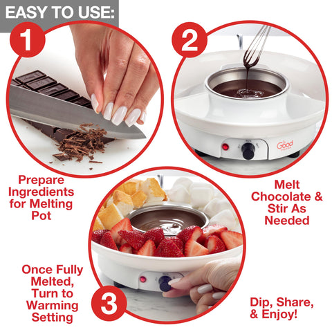 Good Cooking removable bowl and serving tray simplify cleanup after fondue night.