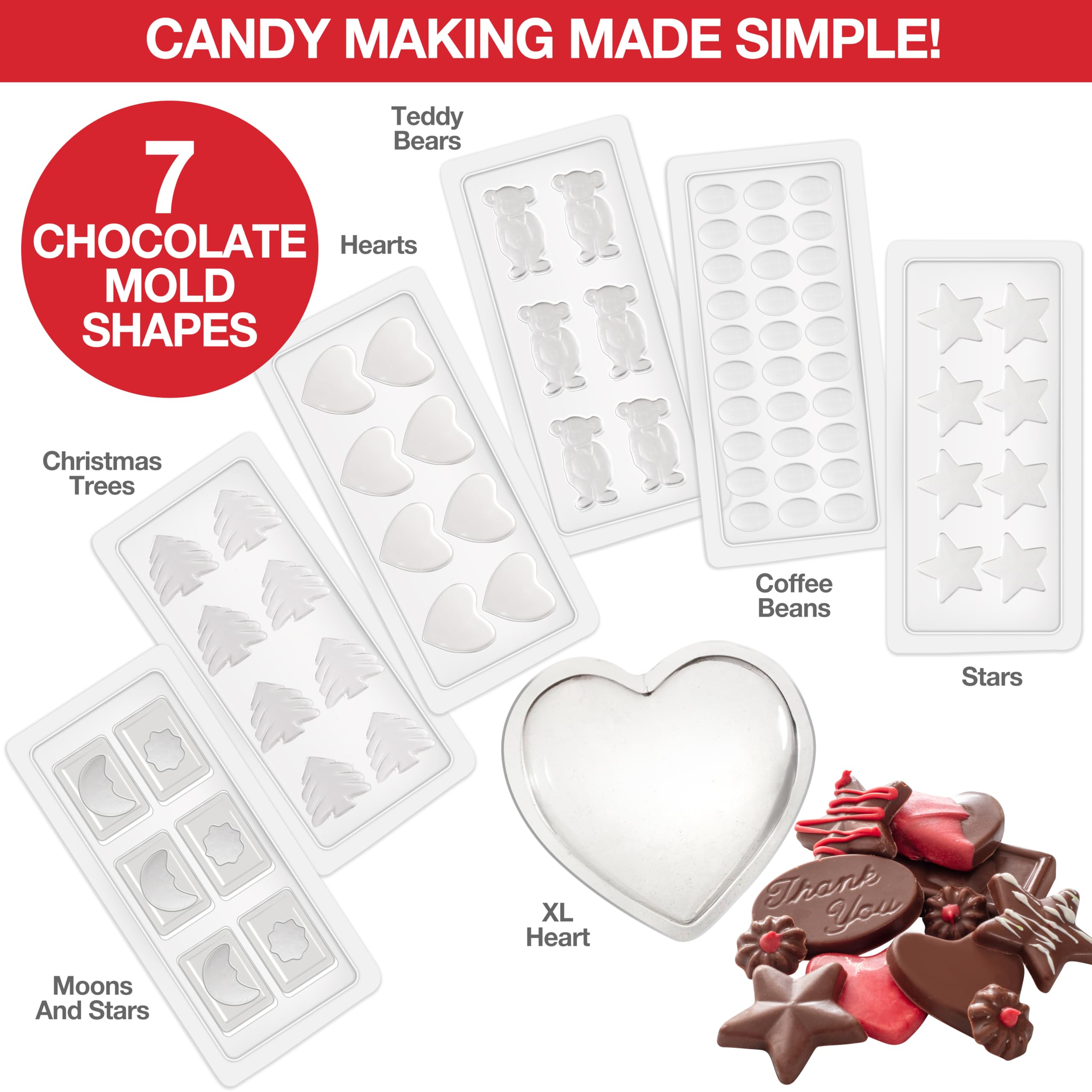 Good Cooking seven chocolate molds ideal for creative holiday treats.