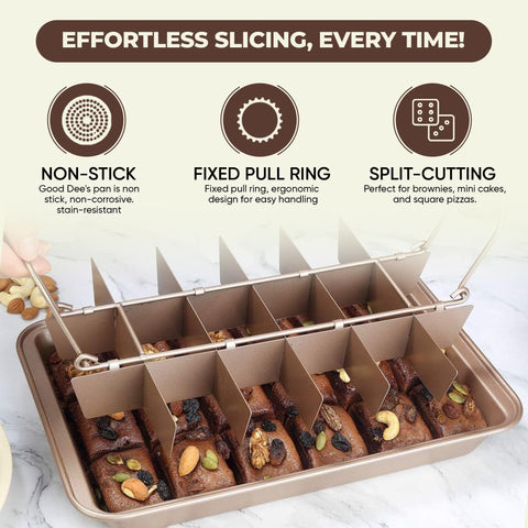 Good Dee's brownie pan demonstrates easy cleanup with a non-stick coating.