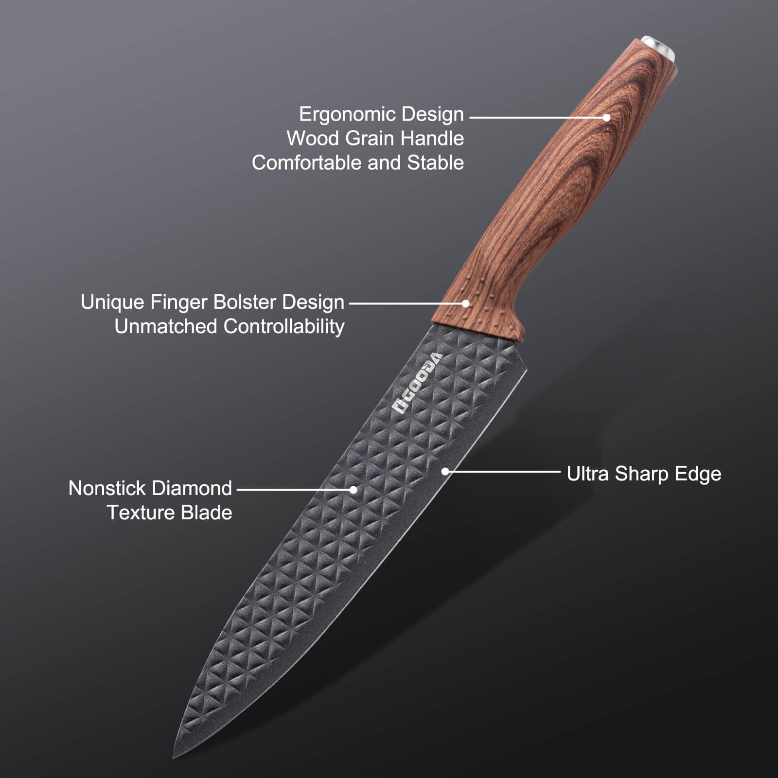 GOODA knife set with 8-inch bread knife for clean crusts and even slices.