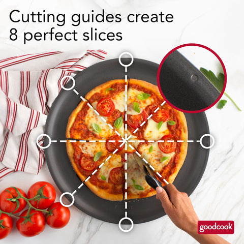 GoodCook AirPerfect versatile pizza pan suits homemade, frozen, and leftovers.