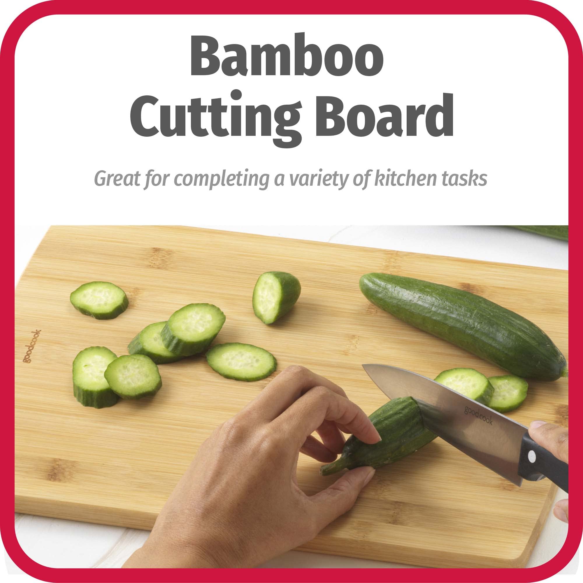 Natural brown finish on GoodCook bamboo cutting board enhances kitchen decor