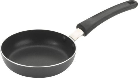 GoodCook mini frying pan handle close-up highlighting stay-cool grip for control.