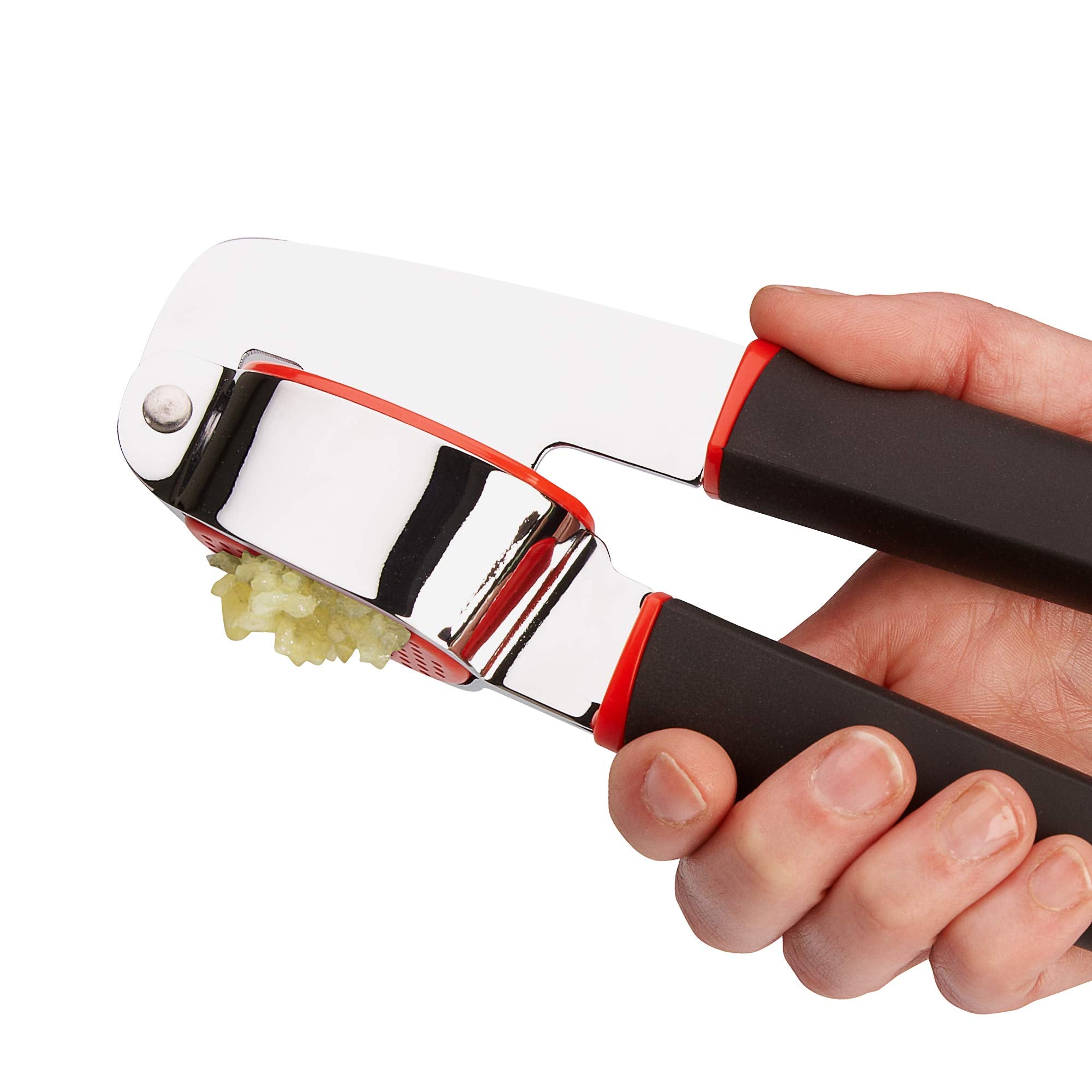 GoodCook Touch garlic press black red handle for comfortable control