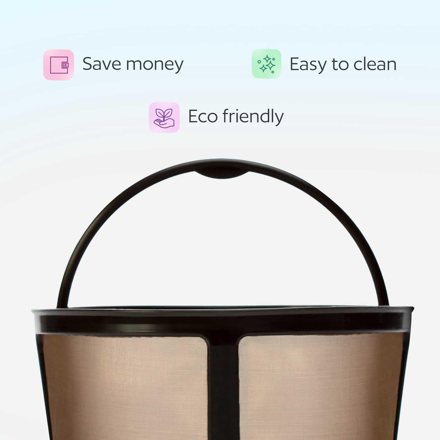 GoodCups K-Duo reusable filter after brewing, easy rinse cleanup.