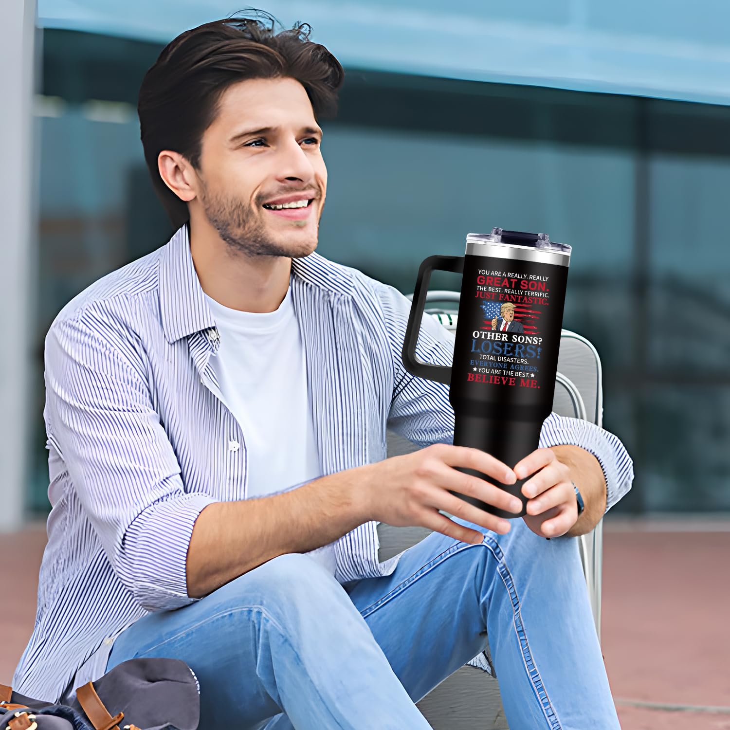 Gooddooes portable travel tumbler fits most cup holders for outdoor adventures.