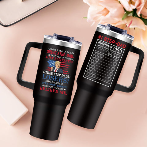 Gooddooes Stepdad Travel-Friendly Tumbler fits most cup holders on the go.