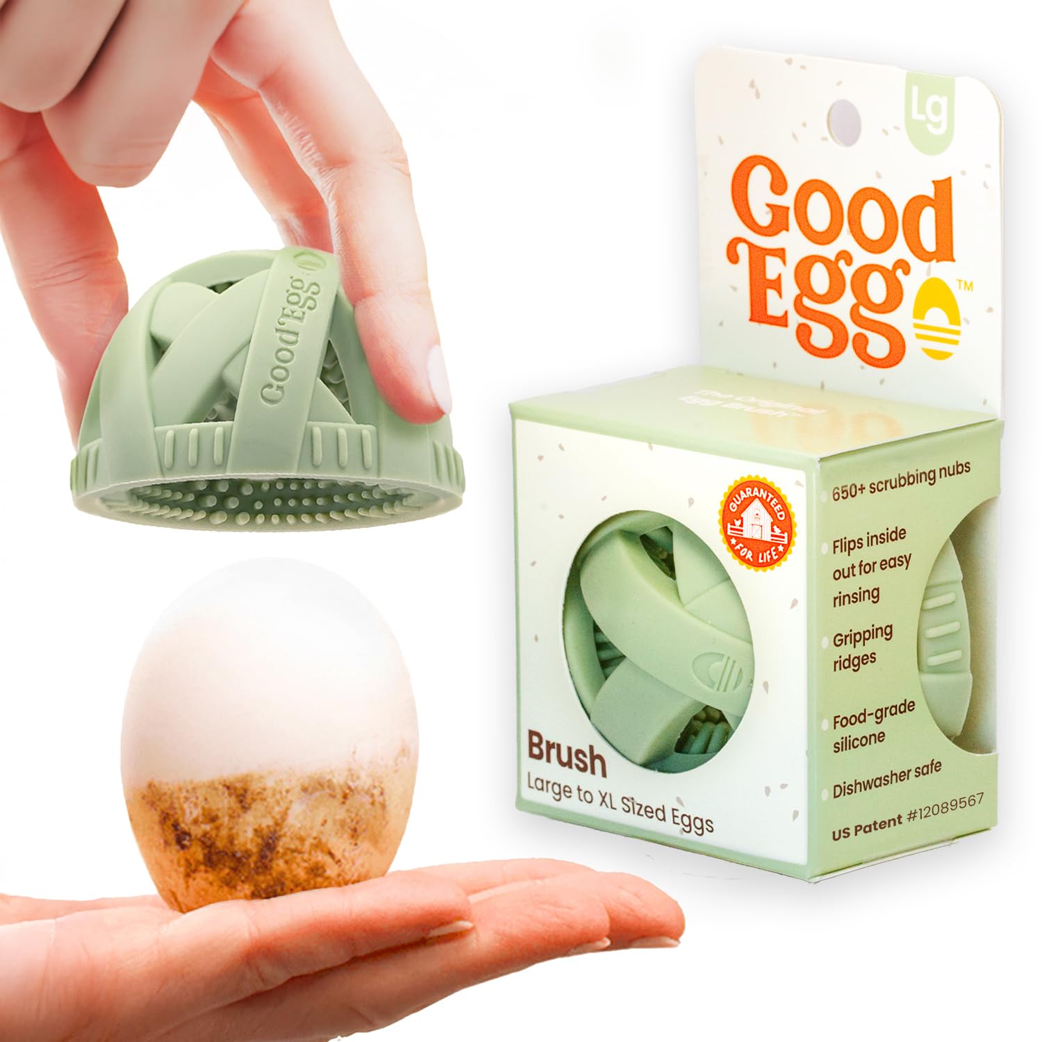 GoodEgg Original Egg Brush close-up of silicone nubs for gentle egg cleaning in any kitchen