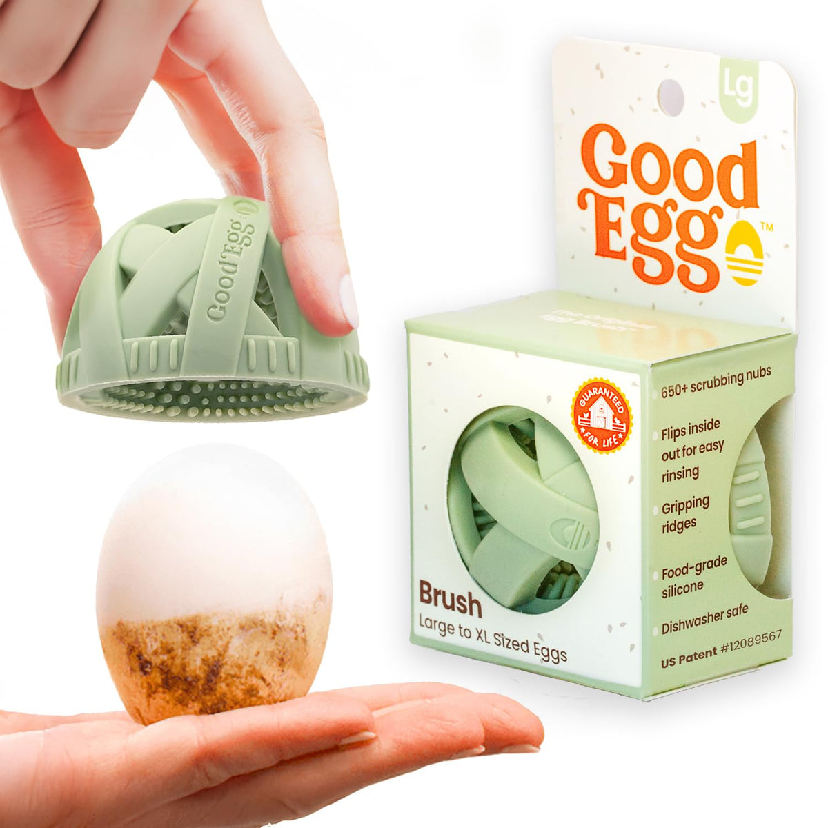 GoodEgg Original Egg Brush close-up of silicone nubs for gentle egg cleaning in any kitchen