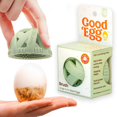 GoodEgg Original Egg Brush close-up of silicone nubs for gentle egg cleaning in any kitchen