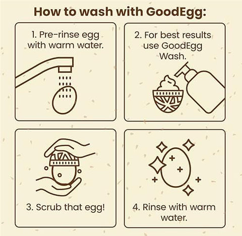 GoodEgg Original Egg Brush hollow center aids quick drainage after washing eggs