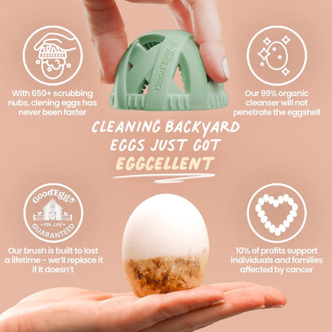 GoodEgg Original Egg Brush with ribbed edges reaching crevices for thorough cleaning of eggs