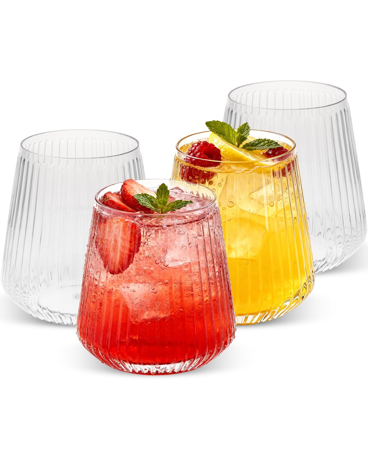 Goodluck 36-pack stemless glasses with clear ribbing for elegant weddings