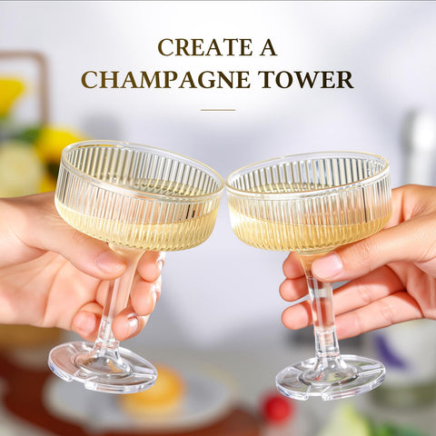 Goodluck 7oz butterfly flutes with clear glass-like clarity.