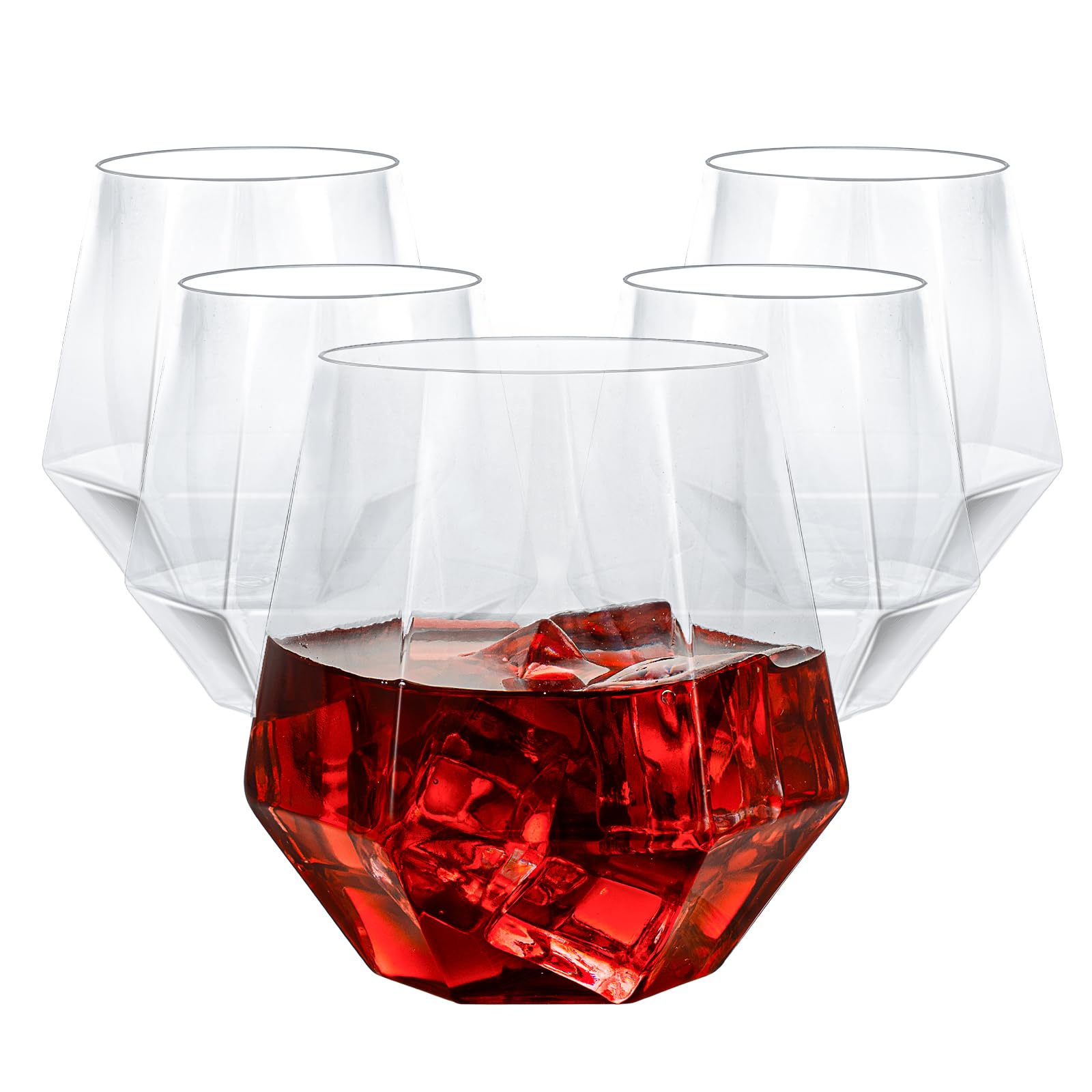 Goodluck diamond stemless plastic wine glass close-up, crystal-clear 12 oz capacity for parties