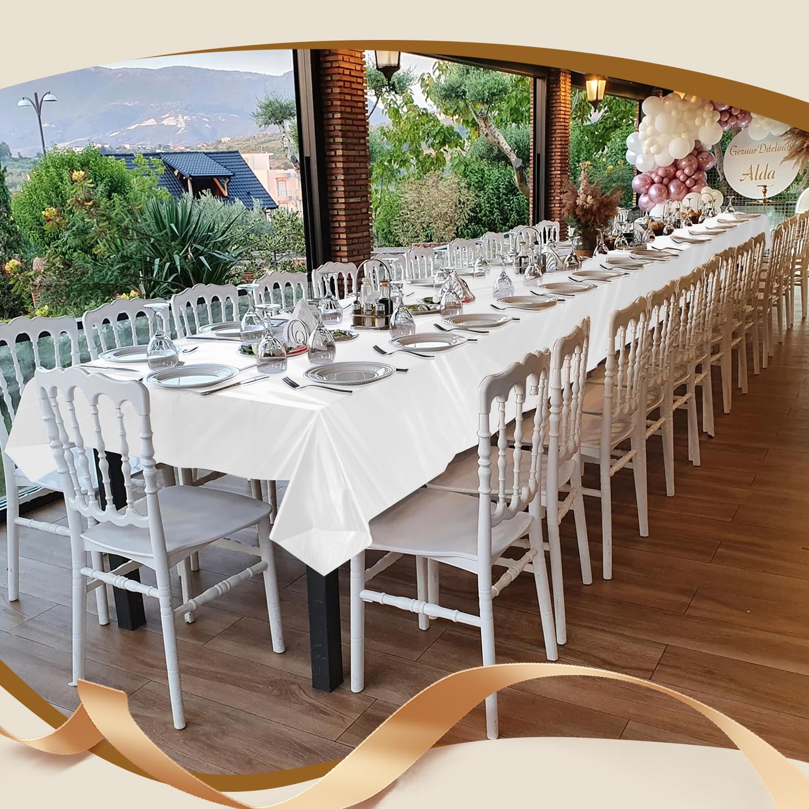Outdoor and indoor event setup with Goodluck white tablecloth roll