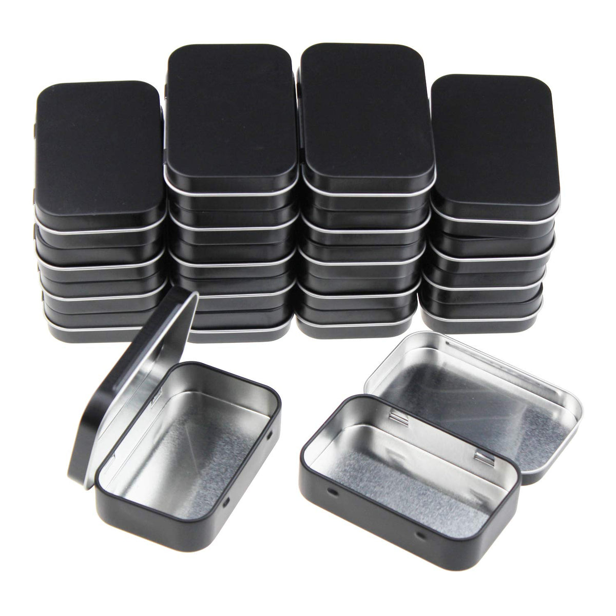 Goodma 20-piece hinged tin boxes with open lid for portable organization.