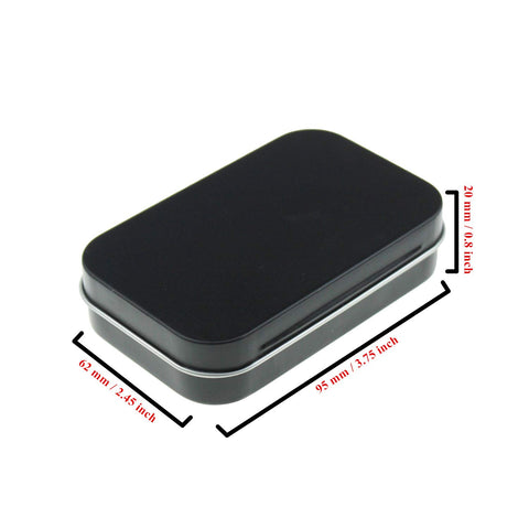 Goodma black rectangular tins with secure hinge for mess-free travel.
