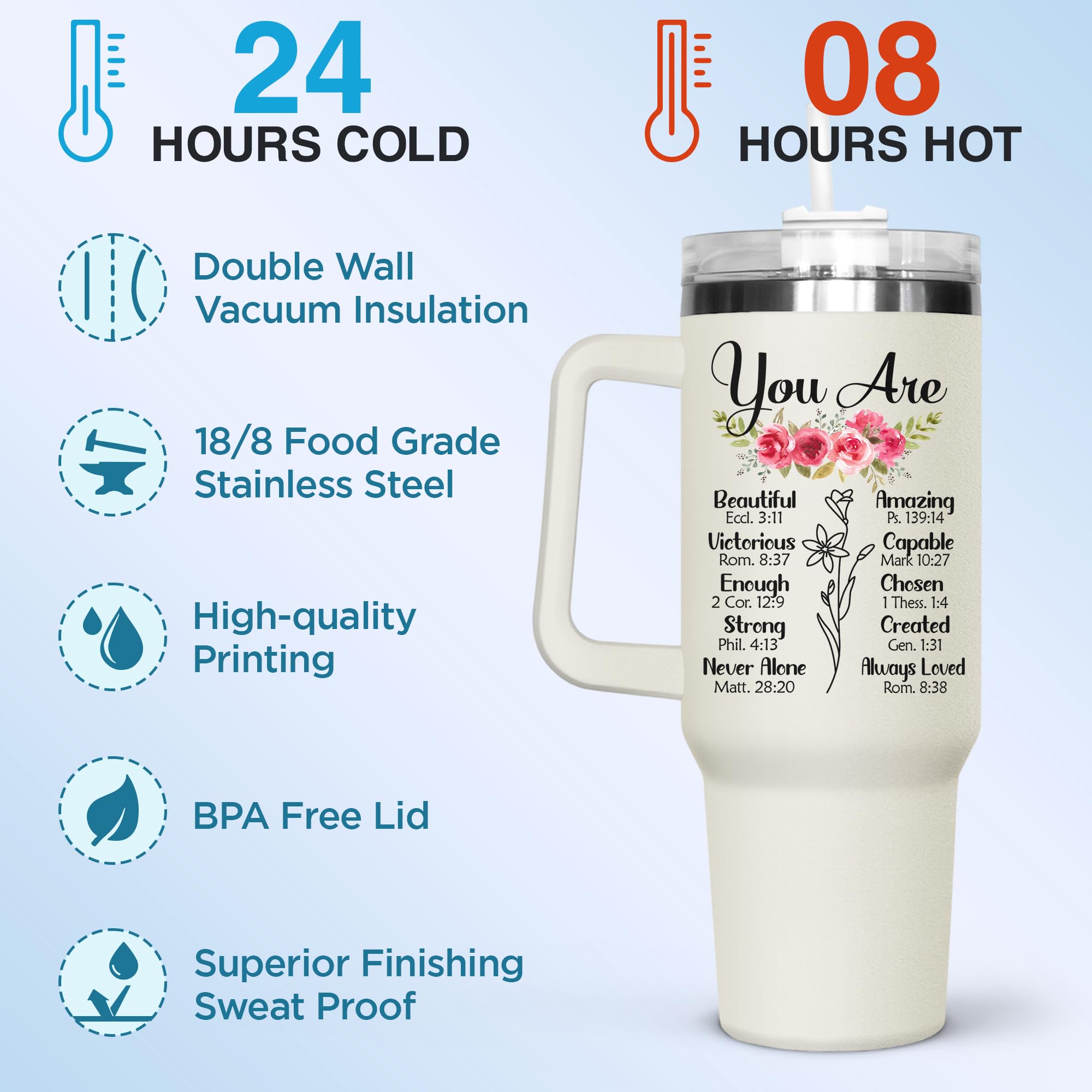 Double-wall insulation in GOOLERY 40oz tumbler maintains beverage temperature