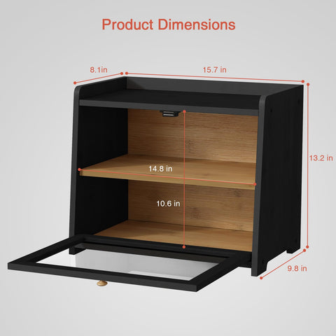 Goozii black bread box door open exposing airflow-friendly interior