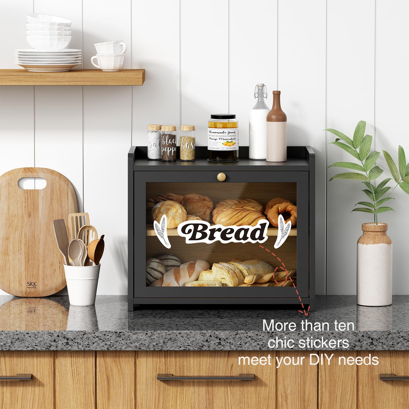 Goozii black bread box top-shelf view highlighting extra space