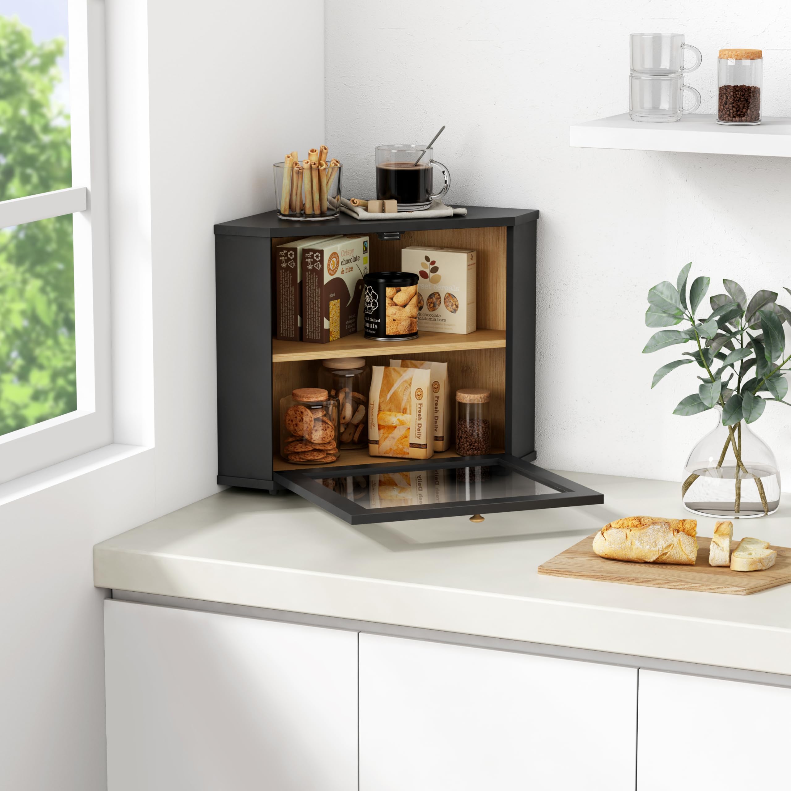 Goozii bread box door with acrylic window lets you view contents easily.