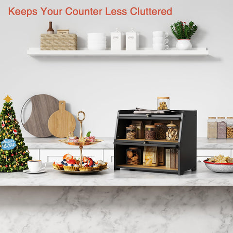 Goozii bread box with double-layer doors keeps loaves neatly organized.